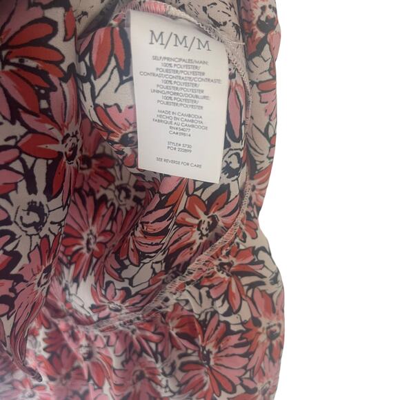 Cabi Women's Size Medium Floral Daisy Red Pink Ruffle Wrap Sleeveless Top - Picture 6 of 8